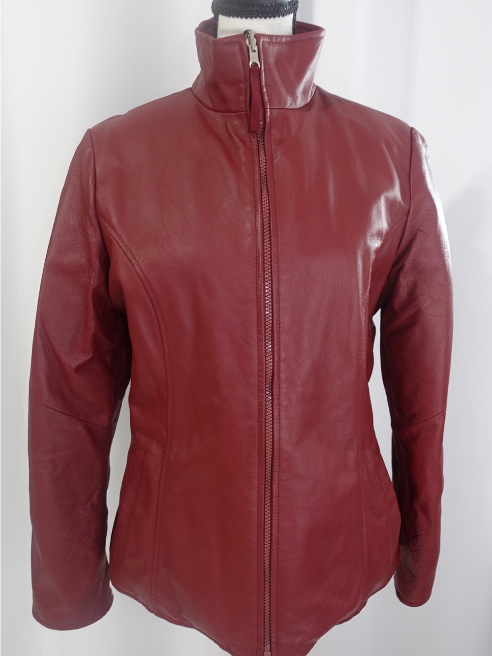 Maxima Burgundy Leather Zip-Up Jacket